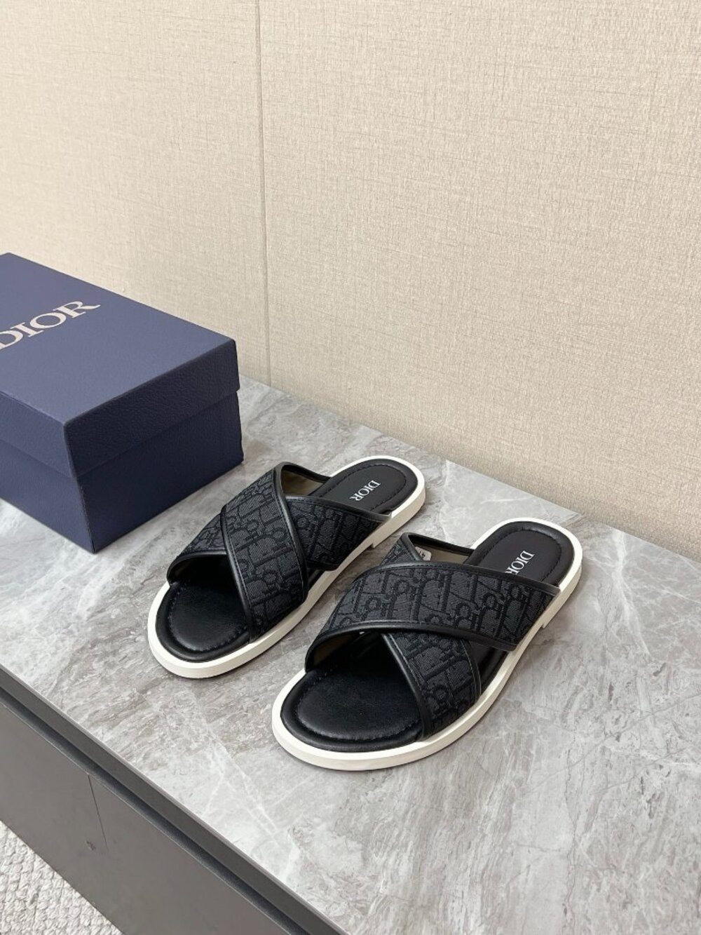 Dior Oblique Jacquard Crisscross Strap Slide Sandals